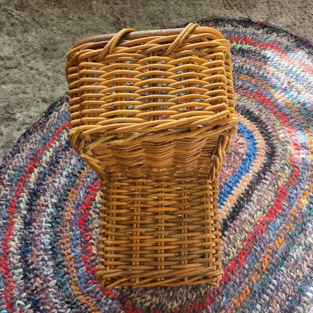 Heritage Stair Step Rattan Basket Hand Woven Wicker Rustic Cottage VTG Country